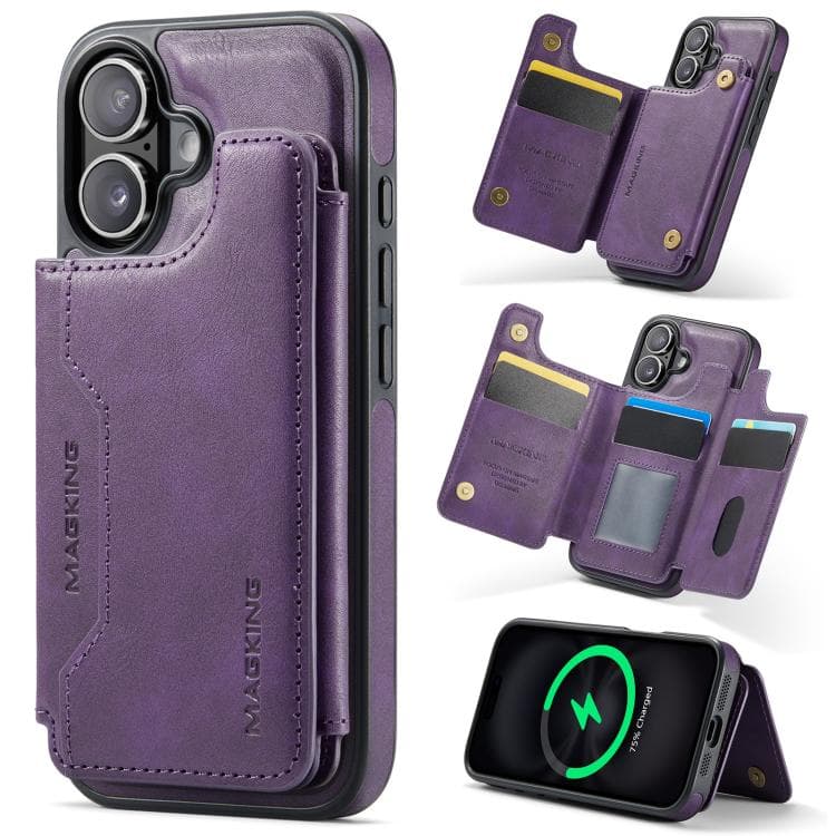For iPhone 16 MAGKING K3 Series MagSafe RFID Card Bag Detachable Phone Case(Purple) - Immagine 1
