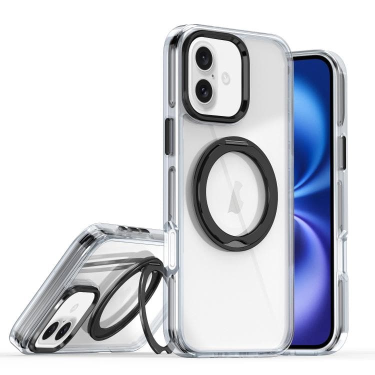 For iPhone 16 Magnetic 360 Degree Rotating Holder Phone Case(Black) - Immagine 1