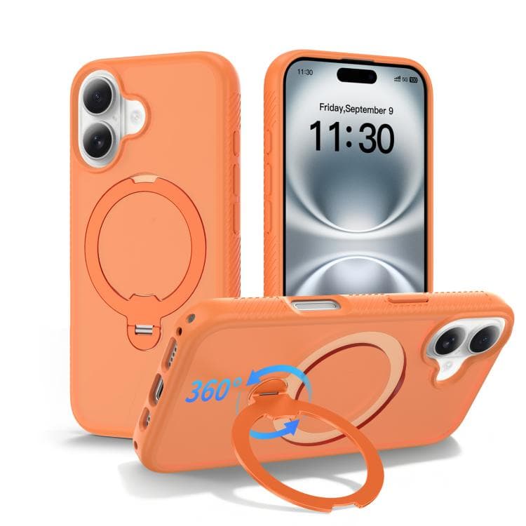 For iPhone 16 Magnetic 360 Rotating Stand Airbag Shockproof Phone Case(Orange) - Immagine 1