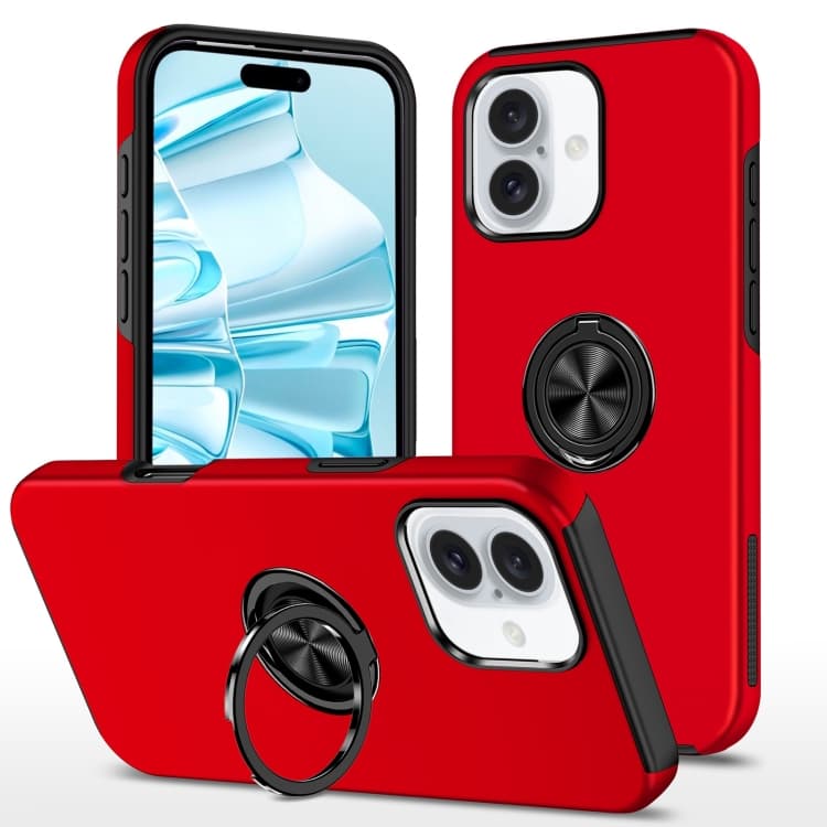 For iPhone 16 Magnetic Ring Holder Phone Case(Red) - Immagine 1