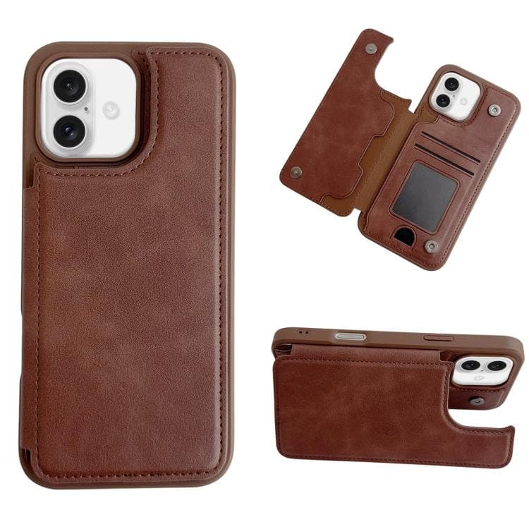 For iPhone 16 Magnetic Snap Multifunctional Card Wallet Holder Phone Case(Coffee) - Immagine 1