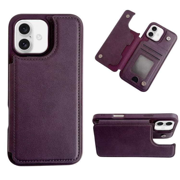 For iPhone 16 Magnetic Snap Multifunctional Card Wallet Holder Phone Case(Purple) - Immagine 1