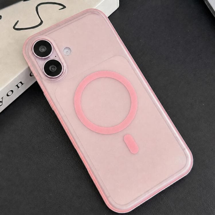 For iPhone 16 Magnetic TPU Hybrid Side Vegan Leather Texture Phone Case with AI Camera Button(Pink) - Immagine 1