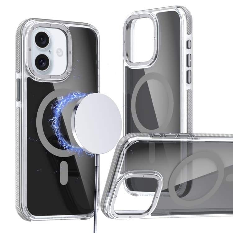 For iPhone 16 Magsafe Dual-Color Transparent Black Full Coverage Phone Case(Gray) - Immagine 1