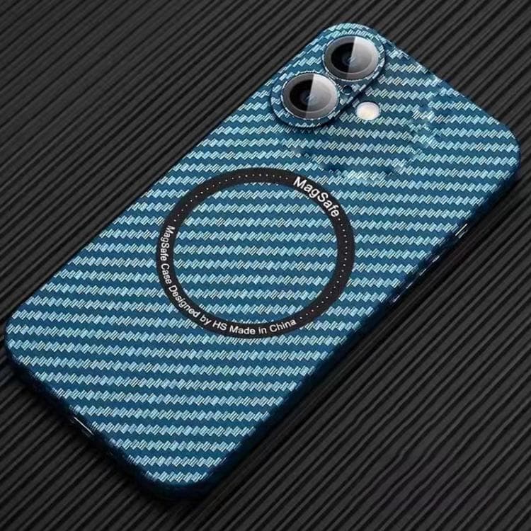 For iPhone 16 MagSafe Magnetic PC Carbon Fiber Phone Case with Lens Film(Blue) - Immagine 1