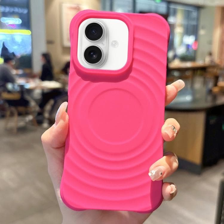 For iPhone 16 MagSafe Magnetic Ring Texture TPU Phone Case(Rose Red) - Immagine 1
