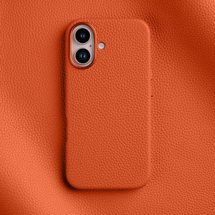 For iPhone 16 melkco Litchi Texture Magnetic Full Coverage Genuine Leather Phone Case(Orange) - Immagine 1