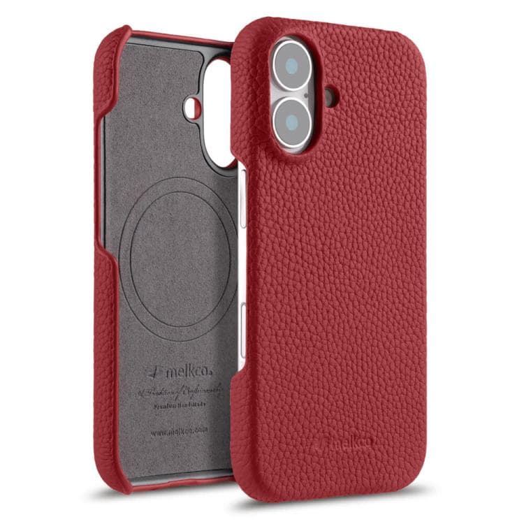 For iPhone 16 melkco Litchi Texture Magnetic Half Coverage Genuine Leather Phone Case(Red) - Immagine 1