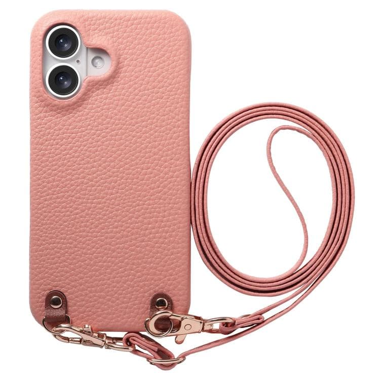 For iPhone 16 Metal Buckle Crossbody Lanyard Litchi Texture PU Back Phone Case(Pink) - Immagine 1