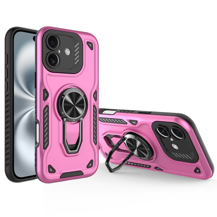 For iPhone 16 Metal Rotating Bracket TPU + PC Magnetic Phone Case(Pink Purple) - Immagine 1