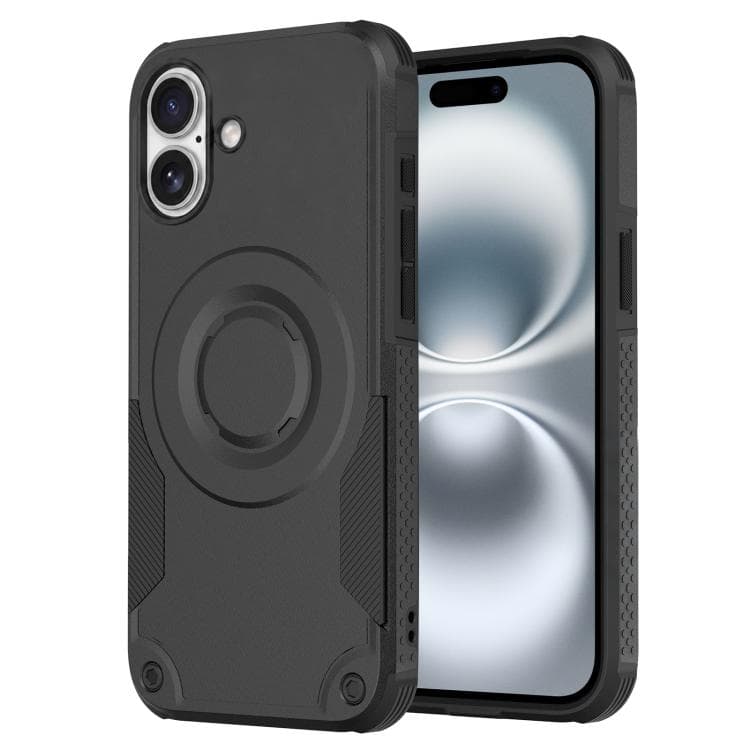 For iPhone 16 Metallic Paint Magnetic PC Hybrid TPU Phone Case(Black) - Immagine 1