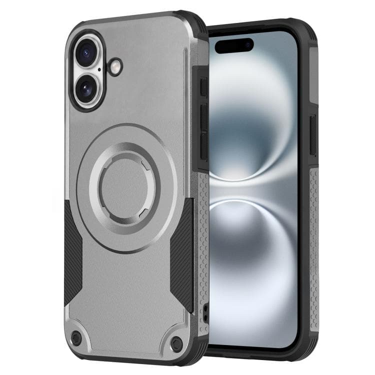 For iPhone 16 Metallic Paint Magnetic PC Hybrid TPU Phone Case(Titanium Grey) - Immagine 1