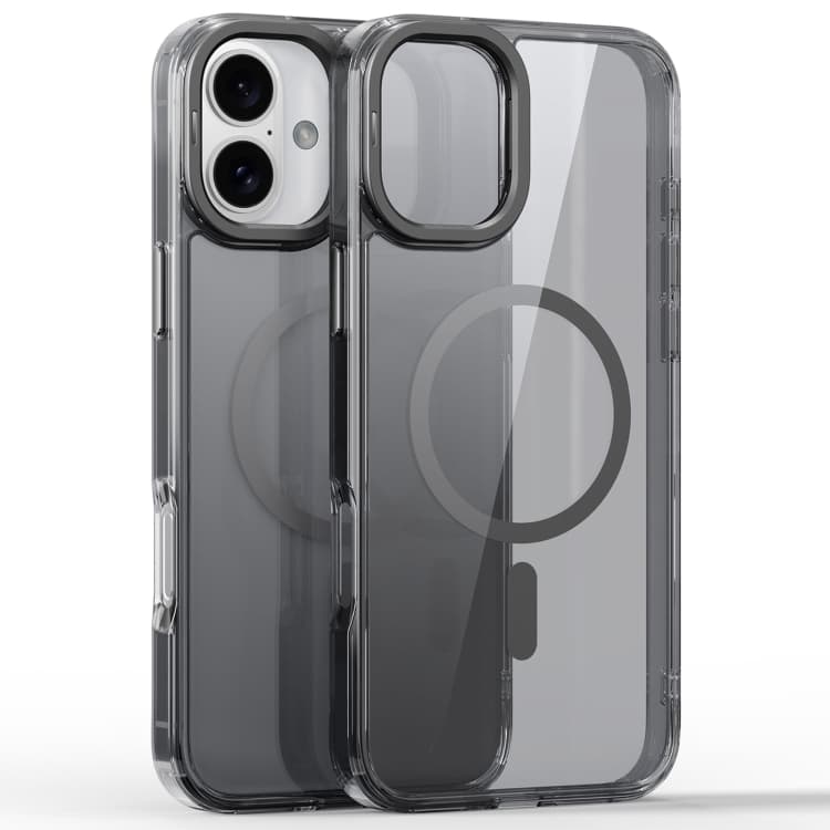 For iPhone 16 Mirror Crystal Clear Lens Holder MagSafe Magnetic Phone Case(Transparent Grey) - Immagine 1