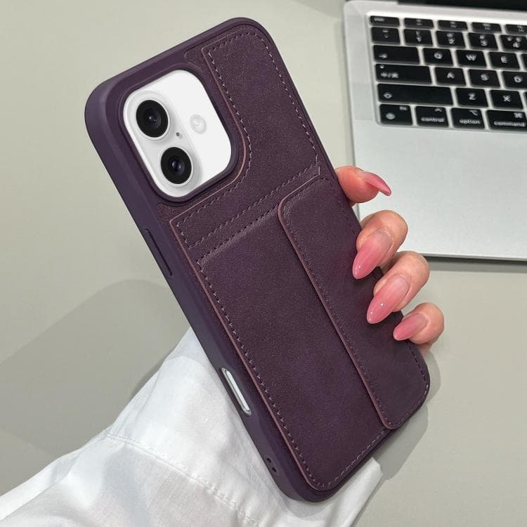 For iPhone 16 Multifunctional Premium Card Bag Holder Phone Case(Purple) - Immagine 1