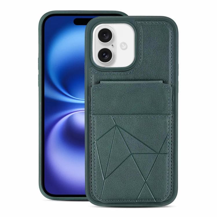For iPhone 16 Multifunctional Vertical Flip Card Wallet Holder Vegan Leather Back Phone Case(Green) - Immagine 1