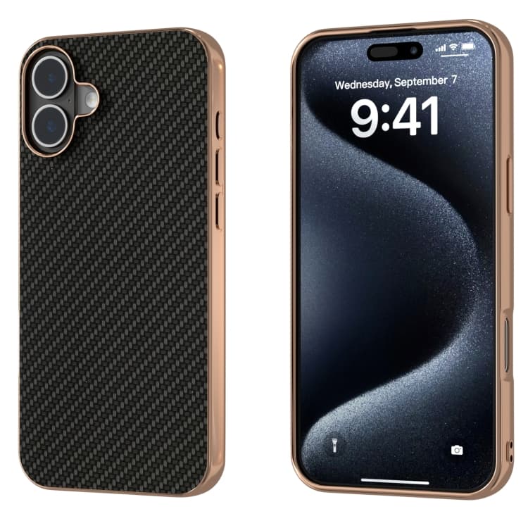 For iPhone 16 Nano Electroplating Carbon Fiber Texture Phone Case(Black) - Immagine 1