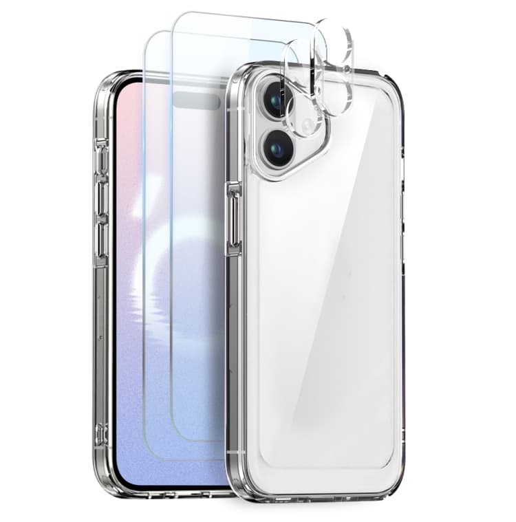 For iPhone 16 NORTHJO 5 in 1 Clear Phone Case with 2pcs Screen Film + 2pcs Camera Lens Film - Immagine 1