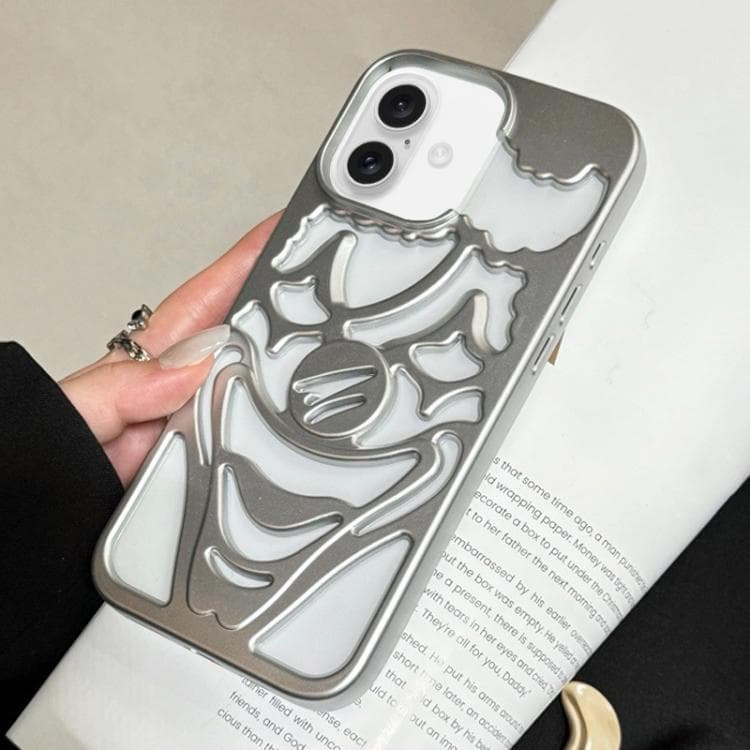 For iPhone 16 Oil Spraying Hollow Out Clown Heat Dissipation TPU Phone Case(Silver) - Immagine 1