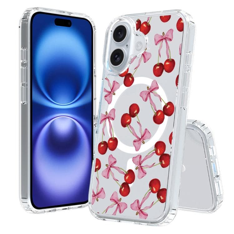 For iPhone 16 Pattern Printing TPU + PC Magnetic Shockproof Phone Case(Pink Red 021) - Immagine 1