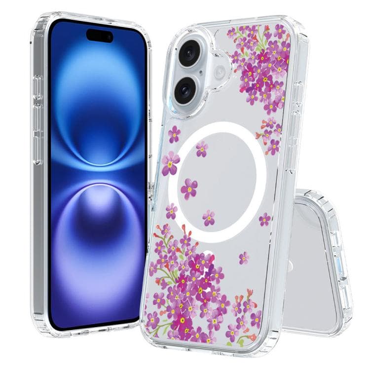 For iPhone 16 Pattern Printing TPU + PC Magnetic Shockproof Phone Case(Purple Flower 019) - Immagine 1