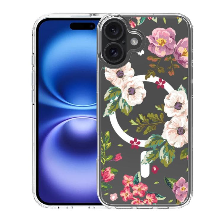 For iPhone 16 Pattern Printing TPU + PC Magnetic Shockproof Phone Case(Purple White 017) - Immagine 1