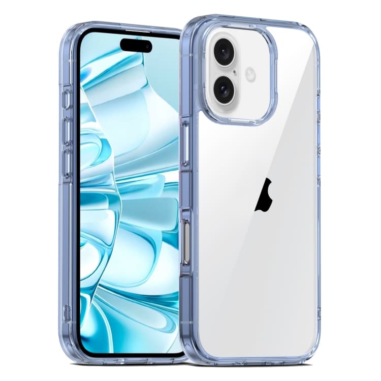 For iPhone 16 PC Hybrid TPU Full Coverage Shockproof Phone Case(Transparent Blue) - Immagine 1
