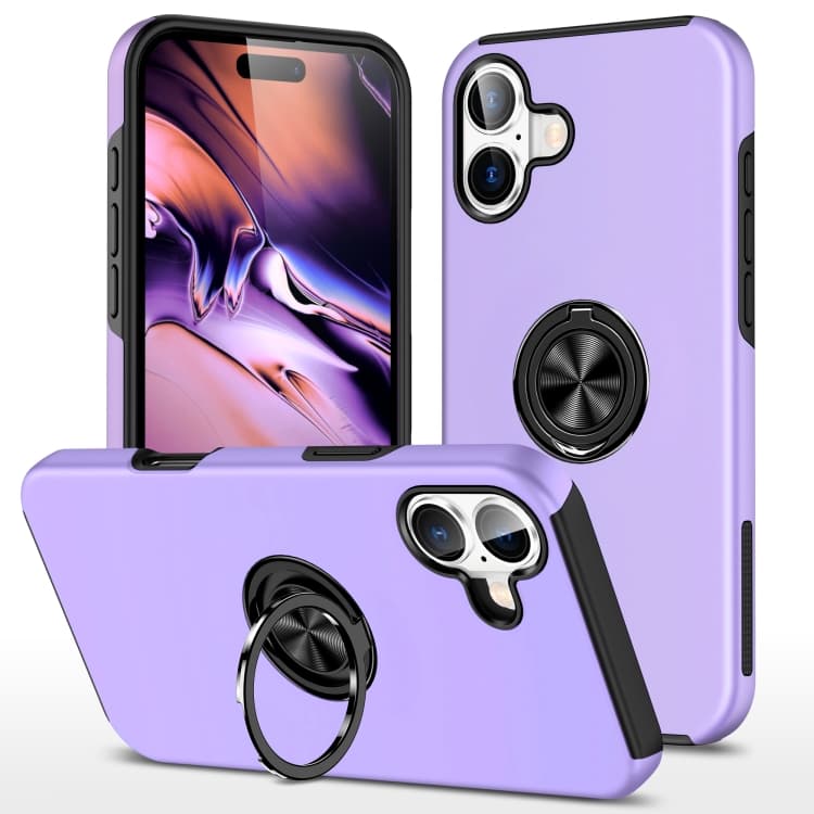 For iPhone 16 PC + TPU Magnetic Phone Case with Invisible Ring Holder(Purple) - Immagine 1