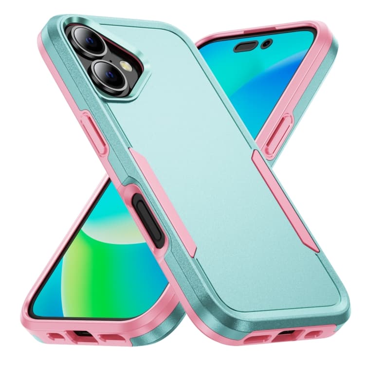 For iPhone 16 Pioneer Armor Heavy Duty PC + TPU Phone Case(Green+Pink) - Immagine 1