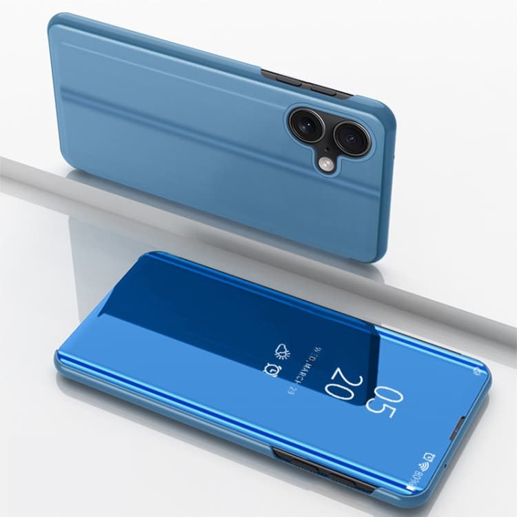 For iPhone 16 Plated Mirror Horizontal Flip Leather Phone Case with Holder(Blue) - Immagine 1