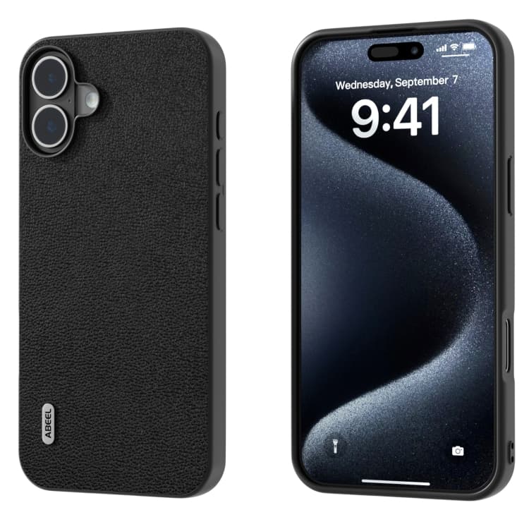 Per iPhone 16 Plus ABEEL Custodia in Pelle Genuina Serie Luolai (Nero) - Immagine 1