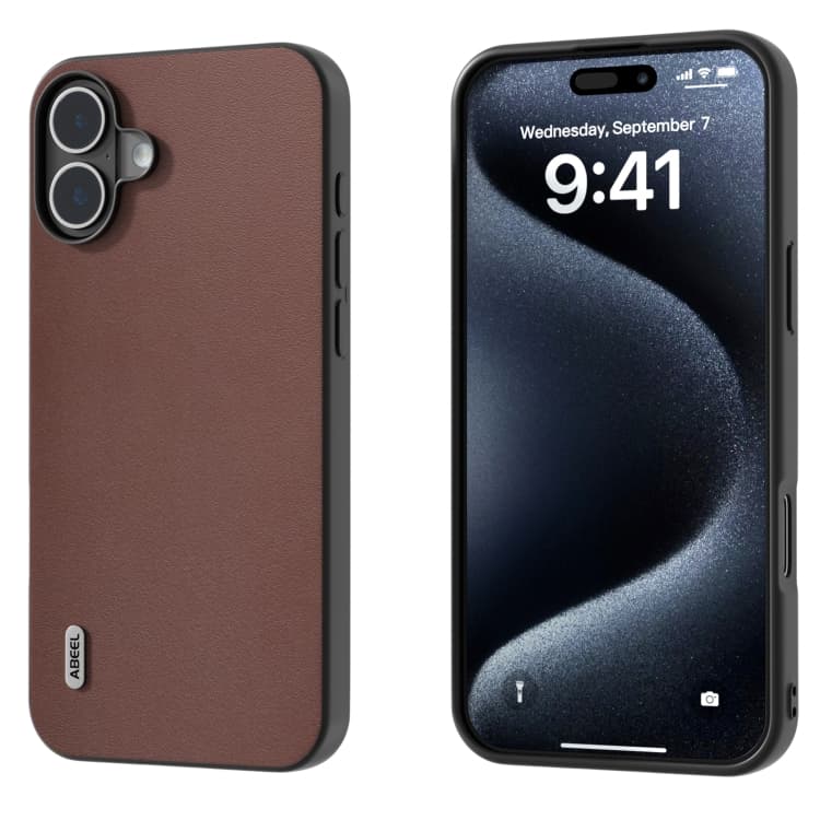 Per iPhone 16 Plus ABEEL Custodia in Pelle Genuina Serie Xiaoya (Caffè) - Immagine 1