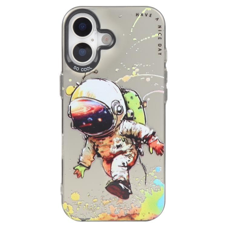 For iPhone 16 Plus Animal Pattern Oil Painting Series PC + TPU Phone Case(Astronaut) - Immagine 1