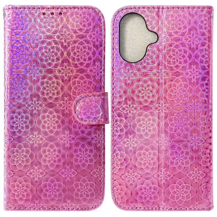 Custodia in pelle con fibbia magnetica colorata per iPhone 16 Plus (Rosa) - Immagine 1