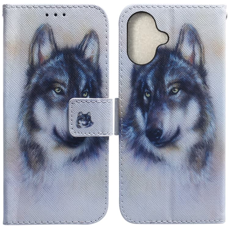 Custodia in pelle con disegno colorato per iPhone 16 Plus (Lupo Bianco) - Immagine 1