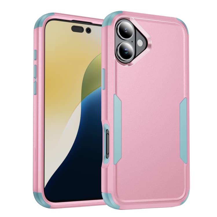 For iPhone 16 Plus Commuter Shockproof TPU + PC Phone Case(Pink+Grey Green) - Immagine 1