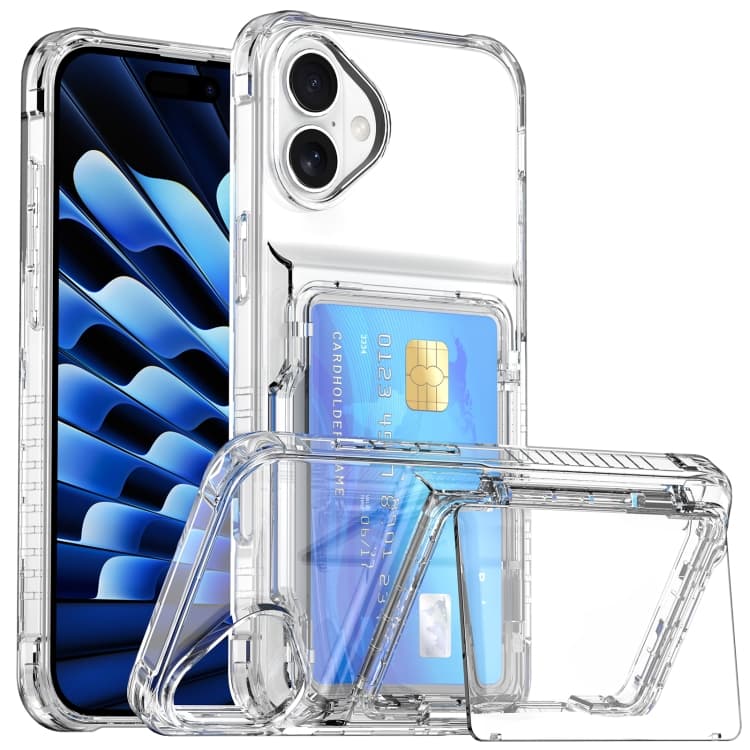 For iPhone 16 Plus Crystal Clear Flip Card Slot Phone Case(Transparent) - Immagine 1