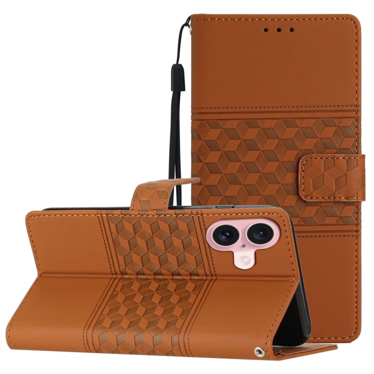 For iPhone 16 Plus Diamond Embossed Skin Feel Leather Phone Case(Brown) - Immagine 1
