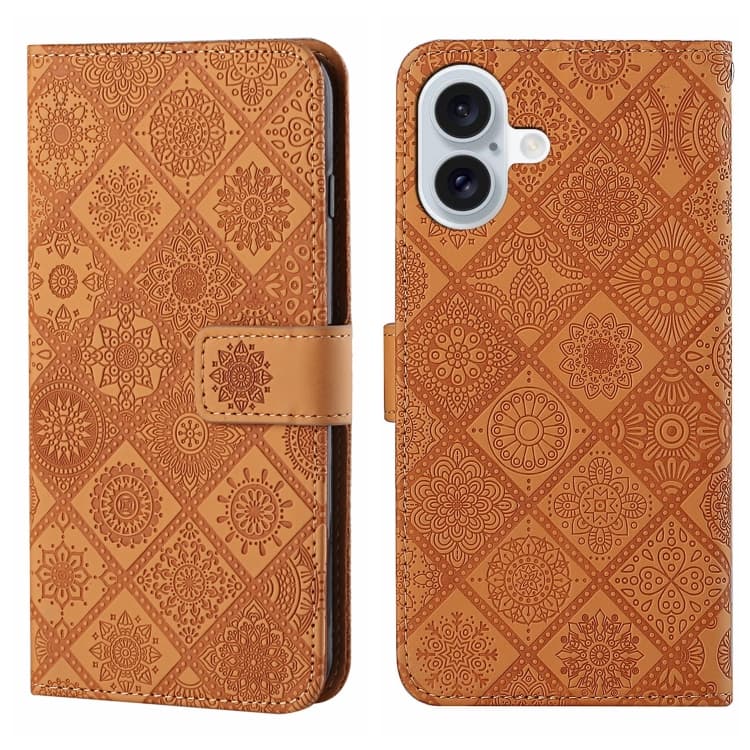For iPhone 16 Plus Ethnic Style Embossed Pattern Leather Phone Case(Brown) - Immagine 1