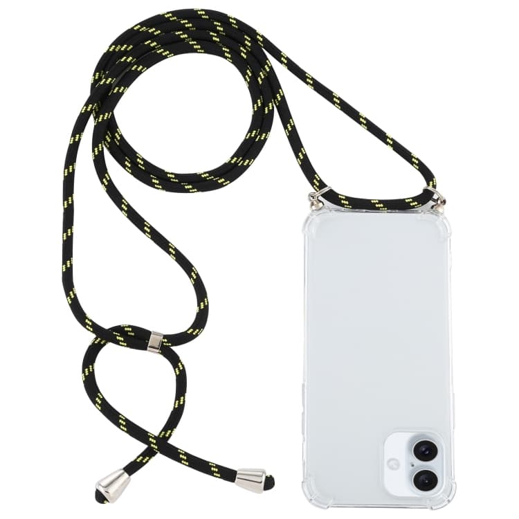 Custodia in TPU trasparente antiurto a quattro angoli con laccetto per iPhone 16 Plus (Nero Verde) - Immagine 1