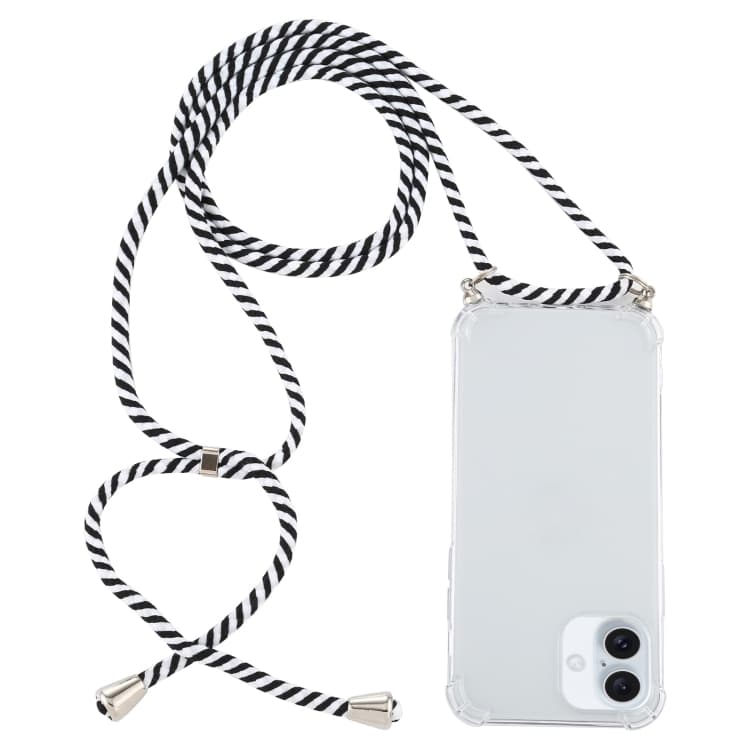 Custodia in TPU trasparente antiurto a quattro angoli con laccetto per iPhone 16 Plus (Zebra) - Immagine 1