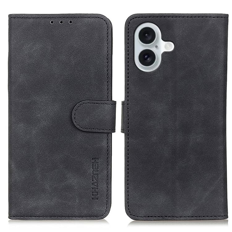 Per iPhone 16 Plus KHAZNEH Custodia in Pelle con Texture Retro (Nero) - Immagine 1
