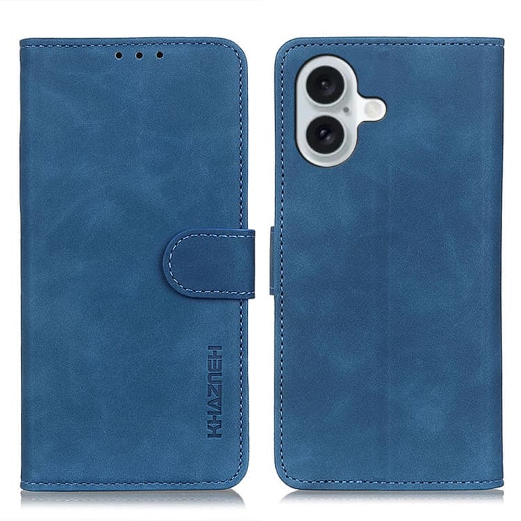 Fondina per iPhone 16 Plus KHAZNEH in Pelle Retro Texture (Blu) - Immagine 1