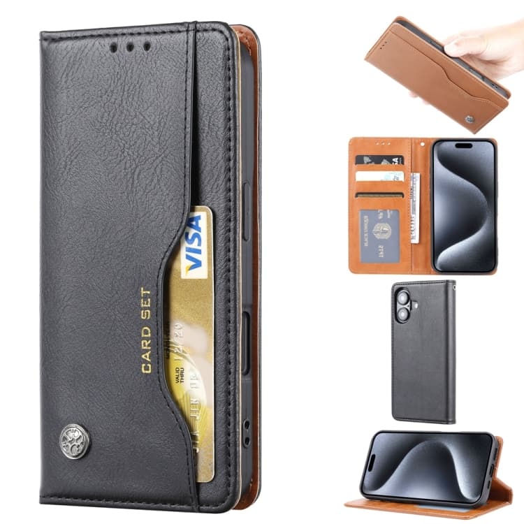 For iPhone 16 Plus Knead Skin Texture Flip Leather Phone Case(Black) - Immagine 1
