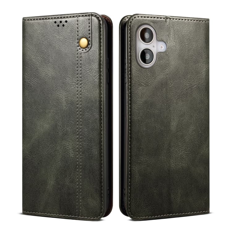 For iPhone 16 Plus Oil Wax Crazy Horse Texture Leather Phone Case(Green) - Immagine 1
