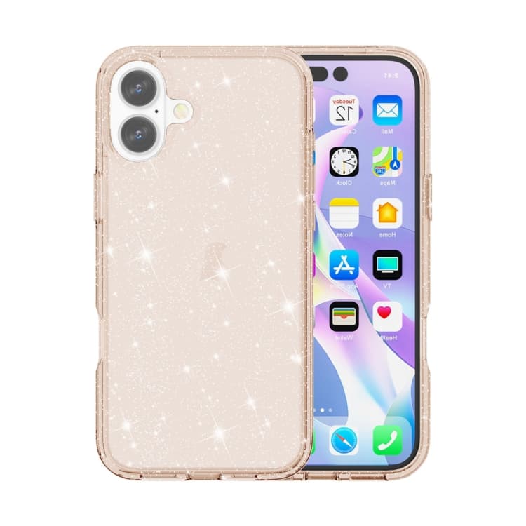 Custodia per iPhone 16 Plus antiurto Terminator con polvere glitterata (Oro) - Immagine 1