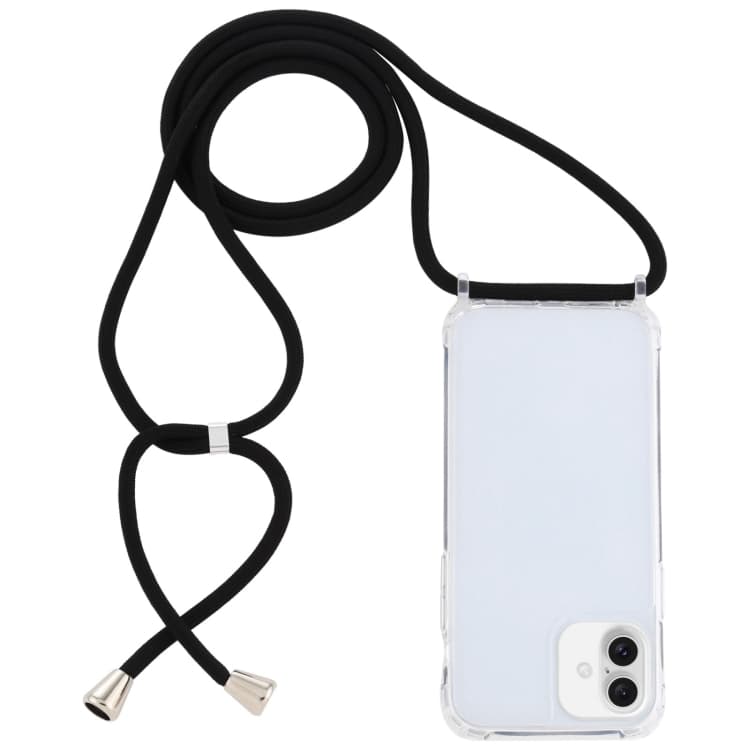 Per iPhone 16 Plus Custodia Protettiva Trasparente in Acrilico Antishock con Cordino (Nero) - Immagine 1