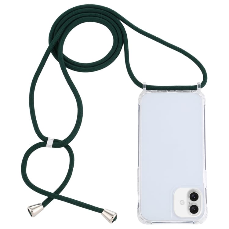 Per iPhone 16 Plus Custodia Protettiva Trasparente in Acrilico Antishock con Laccetto (Verde Scuro) - Immagine 1