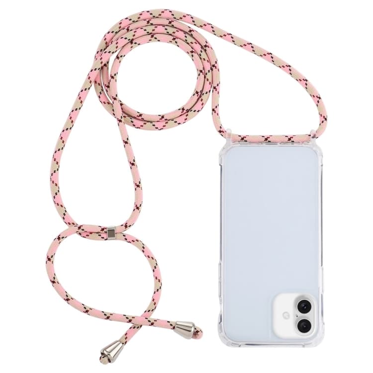 Per iPhone 16 Plus Custodia Protettiva Trasparente in Acrilico Antishock con Cordino (Caffè Albicocca Rosa) - Immagine 1