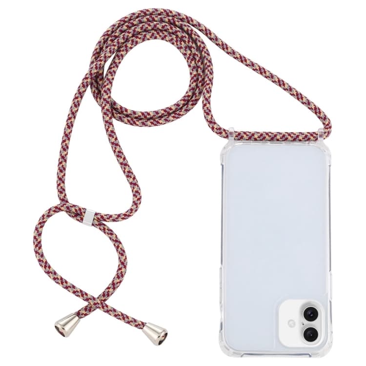 Per iPhone 16 Plus Custodia Protettiva Trasparente in Acrilico Antishock con Cinturino (Grigio Albicocca Rosso Linee Sottili) - Immagine 1