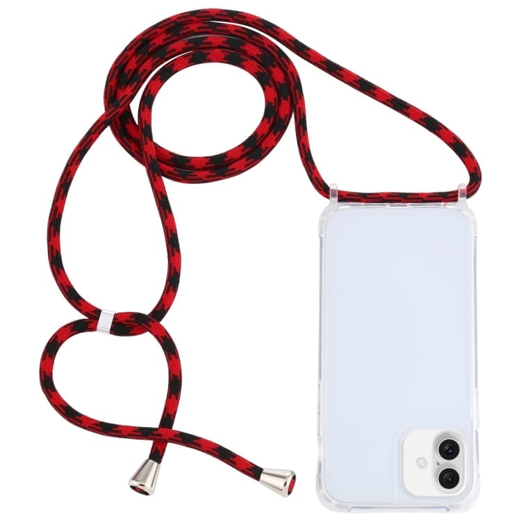 Per iPhone 16 Plus Custodia Protettiva Trasparente in Acrilico Antishock con Cinturino (Rosso Nero) - Immagine 1